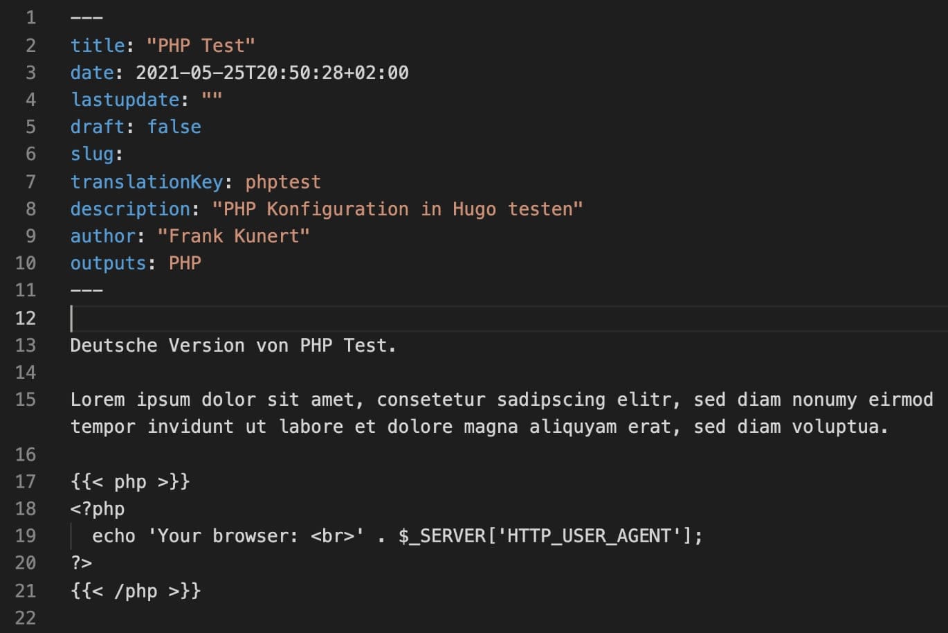 Hugo PHP Shortcode
