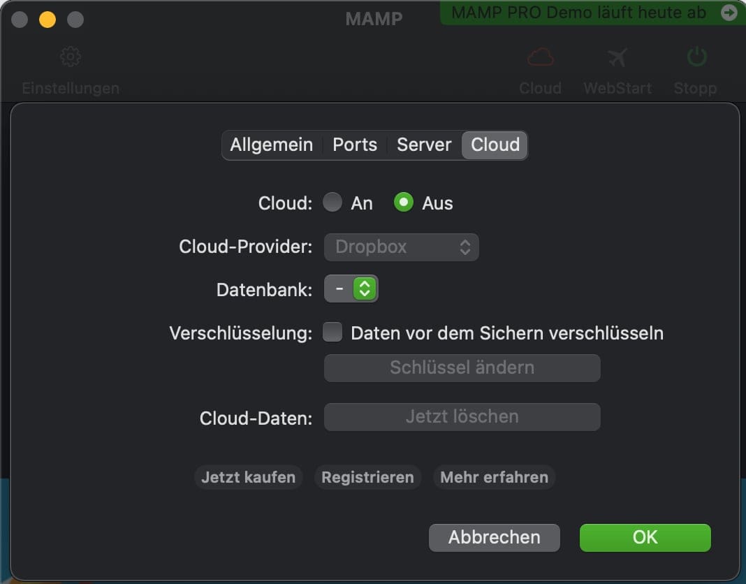MAMP Settings Cloud