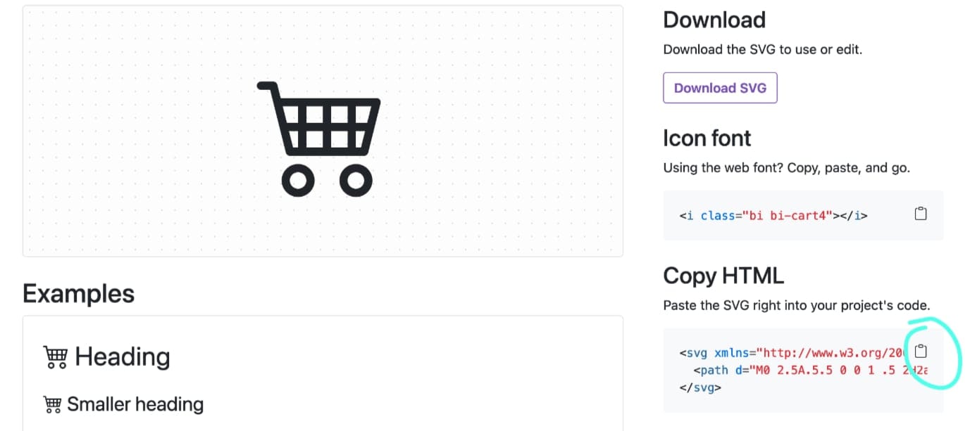 Bootstrap page copy SVG-Icon code.